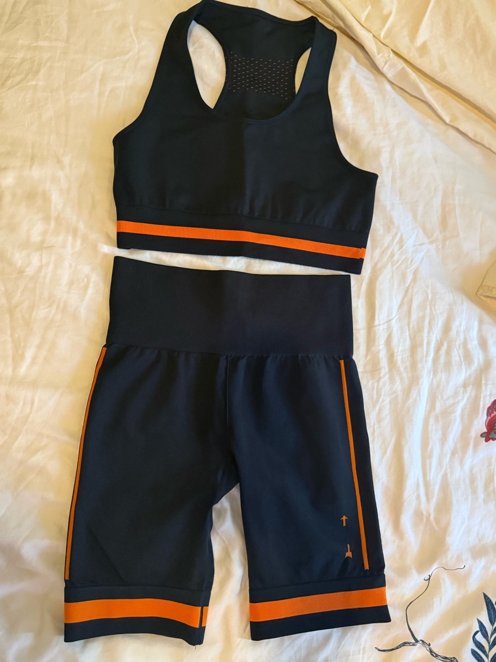 The Upside Black Active Crop Top with Orange Stripe
